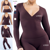 Débardeur pour femme, soutien-gorge de sport à col halter, pantalon de sport à jambe droite, chemises à manches longues pour femme, vêtements de sport personnalisés