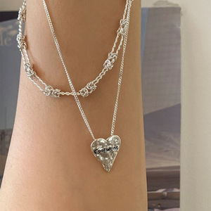 Collier en argent sterling S925 en forme de cœur pour femmes, chaîne de clavicule superposée, pendentif, bijoux cadeau - Product Image 1