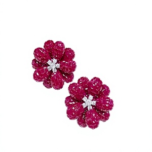 Graceful Pink Flower <b>Stud</b> Earrings With Crystal Rhinestones For Women Party Wear Romantic Style Zinc Alloy Jewelry - Product Image 2