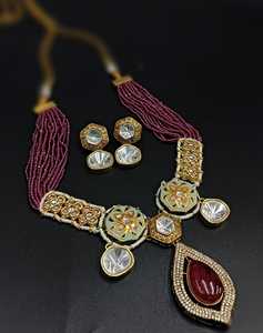 Hot Selling Traditional Jewelery Indian Wholsaler Kundan Studded Oval Design <b>Necklace</b> Set Stude Earrings For Women & Girl - Product Image 2