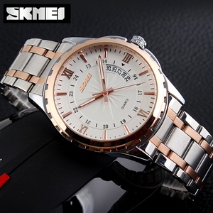 Reloj de cuarzo SKMEI para hombre, reloj de pulsera informal de negocios con correa de acero inoxidable, indicador de fecha, números romanos, reloj resistente al agua - Product Image 1