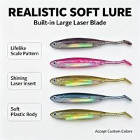 Leurre de pêche en plastique souple WZ Flash-J 3" 5" 5.Soft, couleur peinte sur mesure, écologique, OEM, sur mesure et en gros