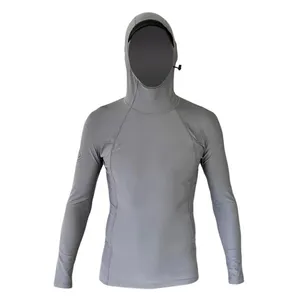 Factory Customized Nylon and Spandex Navy Hoodie Rash Guards with Hood for Surfing Beach Wear