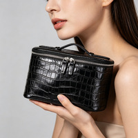 Sac Organisateur en PU Motif Crocodile, Bestseller Transfrontalier, Trousse de Maquillage à Fermeture Éclair avec Miroir, Extensible, Grande Capacité, Sac à Main Portable