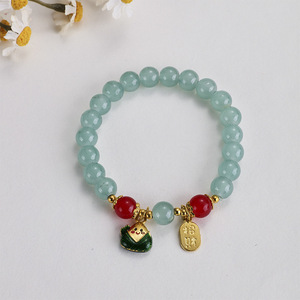 Bracelet populaire pour femme, orné de perles, de cristaux artificiels et de strass, 8 mm, motif cacahuète dorée Pixiu, pour le festival du Zongzi - Product Image 6