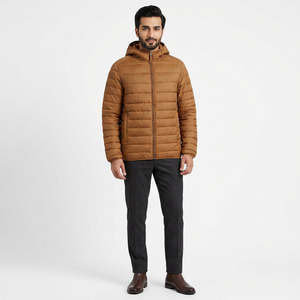 <b>Men's</b> Winter Lightweight Canvas Puffer <b>Jacket</b> Comfortable Anti-Wrinkle Stand Collar Front Logo - Product Image 1