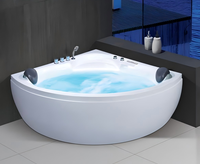 Baignoire Spa d'Angle Moderne de Luxe en Acrylique pour Couples, Bain à Remous avec Massage par Air, Contrôle Informatique, 4 Jets, Drainer Inclus, Idéale pour Hôtels