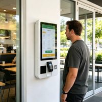Terminal de commande libre-service LCD 32 pouces avec scanner QR et fonction de paiement, mural ou sur pied, pour restaurants de restauration rapide