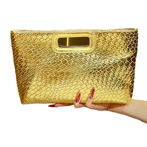 Sac de soirée moderne en cuir PU doré pour événements formels - Product Image 1
