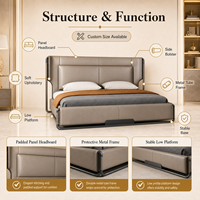 Lit capitonné réglable de luxe pour villa moderne, design minimaliste en cuir, tête de lit fine, taille King Queen, confortable, en bois
