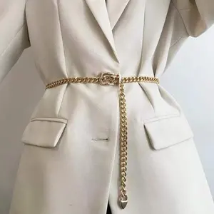 Popular Senior Sense Dress Sub Stainless Steel Leather Woven Belt Custom Fashion D Word Heart Tail Chain Women's Waist Chain