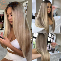 Perruque Lace Frontal Wig péruvienne naturelle, cheveux humains, balayage blond miel gris, 13x4, perruque Lace Frontal Wig pour femmes noires