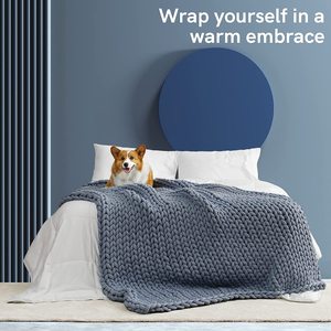 All'ingrosso colore personalizzato poliestere caldo blu grosso maglia ciniglia tiro divano letto coperta - Product Image 6