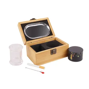 Lens Smoking Accessories Wood Box With Small Rolling Tray Glass Stash Jar Herb Grinder Metal Spoon Smoking Set