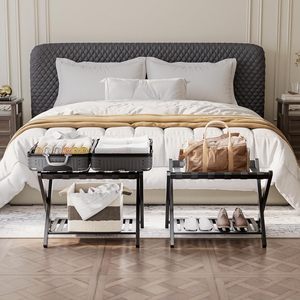 Hiện Đại Màu Đen tre hành lý giá nặng nhiệm vụ có thể gập lại kệ lưu trữ cho khách sạn phòng ngủ của khách dày với đôi tầng - Product Image 3