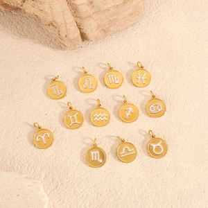 Impermeable Vintage 18K chapado en oro estrella <span class=keywords><strong>signo</strong></span> acero inoxidable redondo 12 <span class=keywords><strong>signo</strong></span> del zodiaco encanto accesorios <span class=keywords><strong>para</strong></span> niñas - Product Image 2