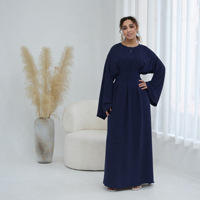 Robe longue élégante grande taille de couleur unie pour femme, taille cintrée, manches évasées, coupe ample, abaya longue modeste pour femme musulmane