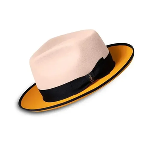 Pink Wool Fedora <b>Hat</b> With Black <b>Band</b> And Orange Brim Unisex Adult Spring Summer Casual European Style - Product Image 2
