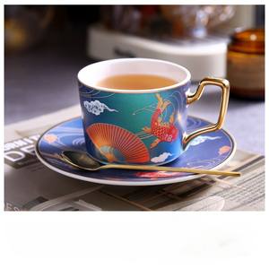 ชุดจานรองถ้วยชากาแฟทำจากเซรามิกแนวยุโรปมีสีสันสวยงามทันสมัยพร้อมขอบสีทองและที่จับ200มล. ทนทานและนำกลับมาใช้ใหม่ได้ - Product Image 5