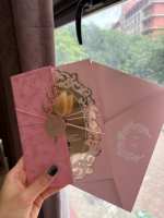 Cartes d'invitation élégantes en acrylique miroir or rose, invitation de mariage en verre, enveloppe en velours avec sceau de cire