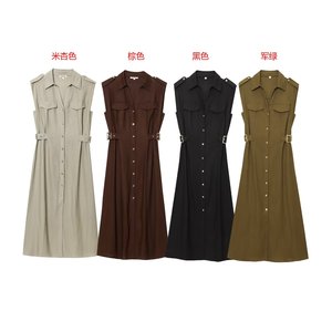 PB&ZA Femme 2026 Nouvelle Robe MIDI Chic et Tendance en Lin, Style Flûte, Vintage, Sans Manches, Robes Féminines Vestidos Robe Mujer - Product Image 1