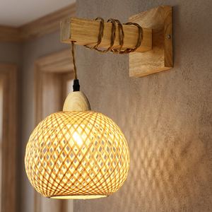 Applique murale vintage en bois pour chambre à coucher, style nordique moderne, lumière chaude - Product Image 3
