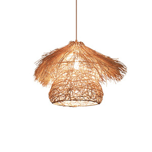 Lustre rustique en rotin rond E27 LED, lumière blanche chaude, pour balcon, salle à manger, chambre à coucher, bureau - Product Image 5