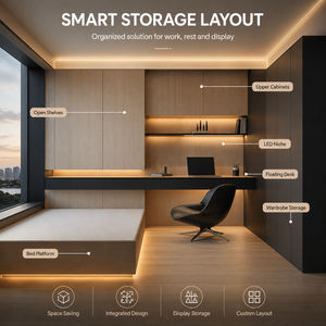 Cama Murphy Moderna, Ahorradora de Espacio, Mueble Multifuncional con Sistema de Almacenamiento en Armario para Apartamento, Dormitorio u Oficina en Casa - Product Image 1