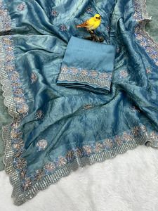 Belle séquence de créateur et broderie en fil malti avec Saree à bordure coupée disponible au prix de gros - Product Image 2