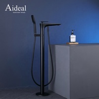 Robinet de baignoire sur pied en laiton massif, monocommande, céramique, deux fonctions, noir mat