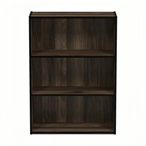 Three Tiered Bookshelf <b>Solid</b> <b>Wood</b> Storage Rack Retro Design For Books And Collectibles With Back Panel - Product Image 4
