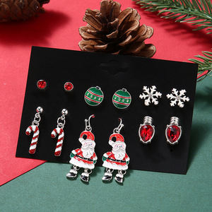 Nueva venta al por mayor gran oferta de alta calidad gota aceite Santa Claus colorido Rhinestone cristal Navidad pendientes conjunto para regalo - Product Image 3