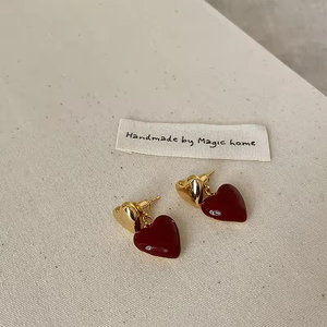 Colección de Pendientes de Diseño, Joyería de Lujo, Pendientes de Corazón con Esmalte Rojo, Pendientes 3D, Regalos para el Día de San Valentín y Cumpleaños - Product Image 2