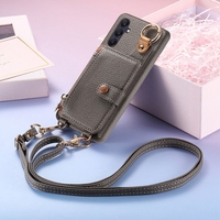 Sarung ponsel Samsung, untuk Samsung Galaxy A52/A53/A54/A55/A56 dompet penutup ponsel, sarung saku kartu bahu silang untuk iPhone 15 Plus