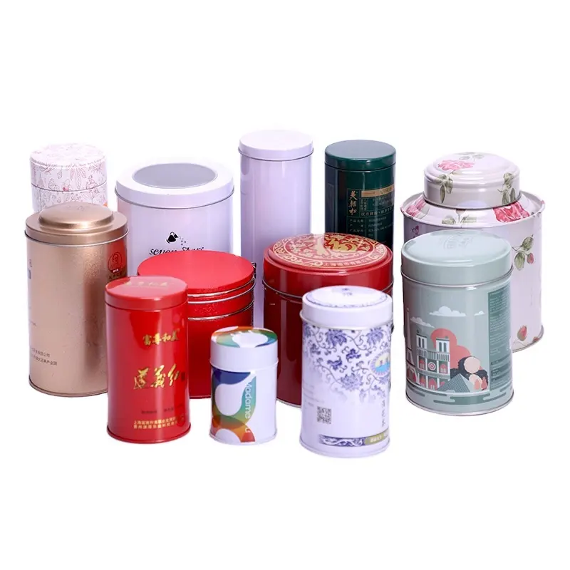 Custom printing round metal airtight loose tea tin can canister cylinder coffee bean storage container tin jar wholesale