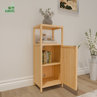 Table d'appoint et de fin de rangement en bambou à une seule porte - Entrepôt américain prêt à expédier - Meuble de rangement à 4 étagères pour salon, chambre, bureau, appartement