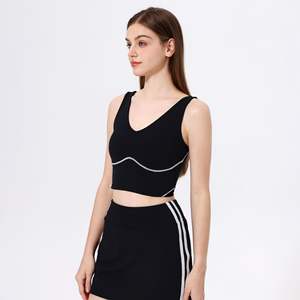 Camiseta sin mangas con cuello en V a rayas de Color en contraste con logotipo personalizado más nuevo, falda <span class=keywords><strong>2</strong></span> en 1 de cintura alta, ropa de golf, tenis, pádel, conjunto de <span class=keywords><strong>2</strong></span> piezas para mujer - Product Image 2