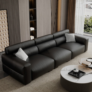 Little Black Bull Genuine Leather Sofa, Modern Down-filled Black Leather Couch for Small Living Room - Product Image 2