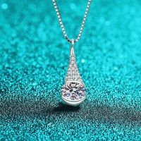 Collar con colgante de moissanita de corte ovalado en forma de lágrima de plata de ley 925, con cadena de eslabones con halo engastado, chapado en rodio/platino, moderno
