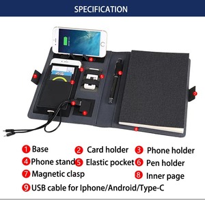 Netum — chargeur usb personnalisé en cuir pu, taille 4 B5, pour journal intime, chargeur sans fil, avec stylo et ports multiples - Product Image 5