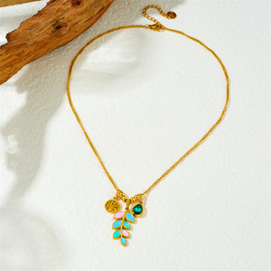 Fashionable Colorful Leaf Pendant Stainless Steel Gold Plated <b>Necklace</b> With <b>Tree</b> Of Life Charm Gift Jewelry - Product Image 3