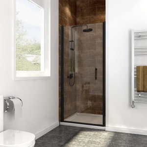 Cabine <span class=keywords><strong>de</strong></span> <span class=keywords><strong>douche</strong></span> pivotante sans cadre avec verre trempé transparent - Quincaillerie noir mat, design gain <span class=keywords><strong>de</strong></span> place pour salles <span class=keywords><strong>de</strong></span> bain - Product Image 1