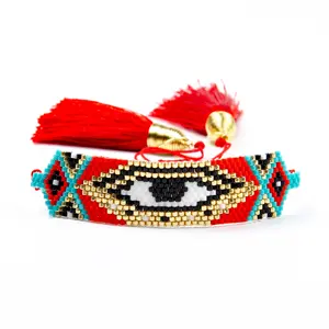 Moyamiya pulseira miyuki macrame, bracelete com pingentes coloridos com borla personalizada, malha de olho evitado e pingente de gargantilha