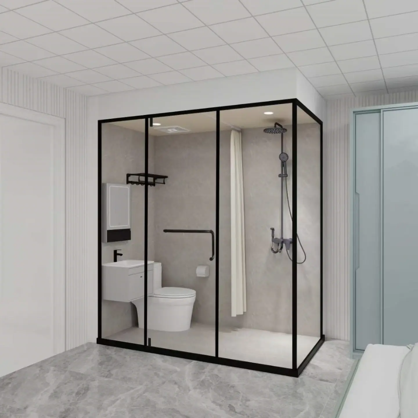 Vorgefertigtes Duschzimmer Integrierte Duschzimmer Integriertes Badezimmer-Klosett Alles-in-Einem-Duschkabine Vorgefertigte Badezimmer-Klosetts
