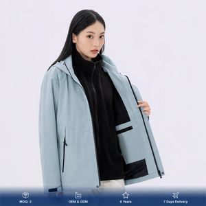 Veste pour femme, modèle couple 3 en 1, amovible, imperméable, coupe-vent, <span class=keywords><strong>chaude</strong></span>, antistatique, enduite de PU, à capuche, pour la randonnée, les activités de plein air, automne-hiver - Product Image 1