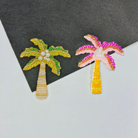 Patch brodé en perles et sequins en forme de palmier, personnalisé, thermocollant, fait main, pour vestes, vêtements et chapeaux DIY