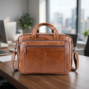 2026 New Design Handmade Radish Brown Real Calf Leather <b>Large</b> Capacity Waterproof Laptop Protector Bag Modern Korean Custom - Product Image 1