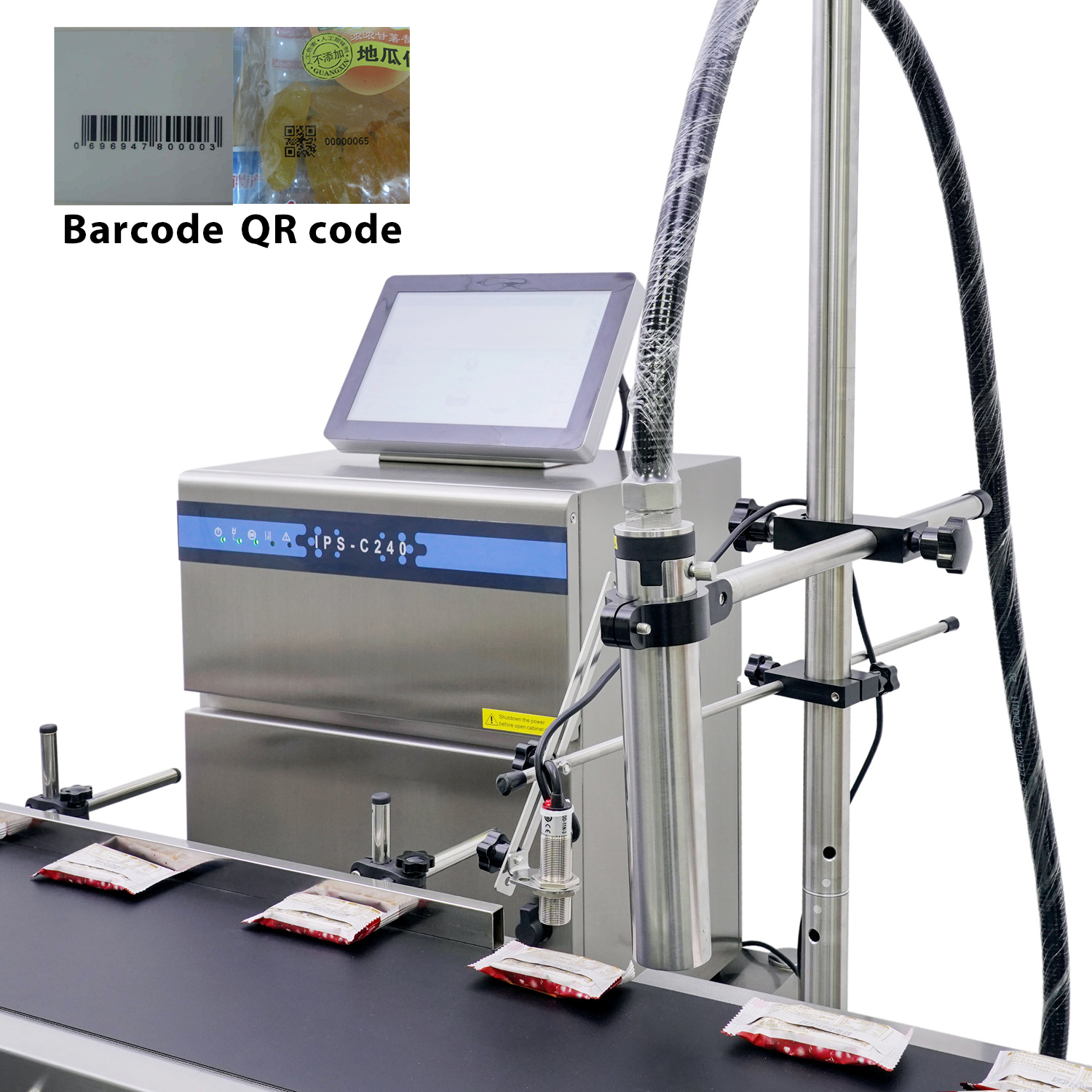 IPS-240 Online Coding Auto-Cleaning Continuous Inkjet Printer for Best Before Date Lot Number QR Code on Canning PP PVC Bottle