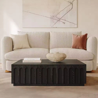 Table basse carrée moderne en bois noir Table basse de salon nordique de luxe avec 4 tiroirs cachés