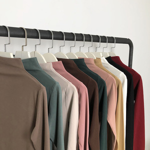Women High Neck Long Sleeve Solid Color T-Shirt Slim Fit Autumn Winter <b>Top</b> Polyester Fiber Base <b>Layer</b> Shirt - Product Image 2